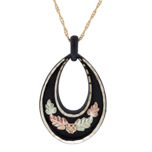 Black Hills Gold Tri-Tone Black Powder Coat Leaf Pendant Necklace