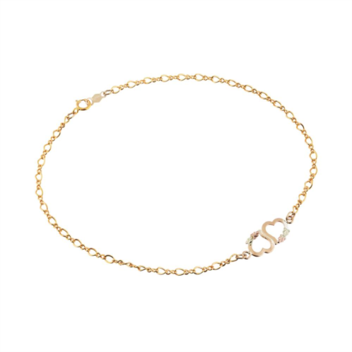 Black Hills Gold Tri-Tone Double Heart Anklet