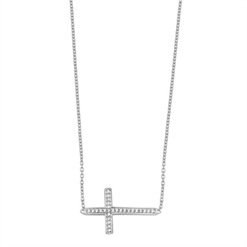 PRIMROSE Sterling Silver Cubic Zirconia Sideways Cross Necklace