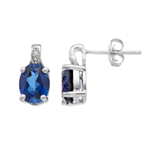 Gemminded Sterling Silver Lab-Created Sapphire & Diamond Accent Oval Stud Earrings