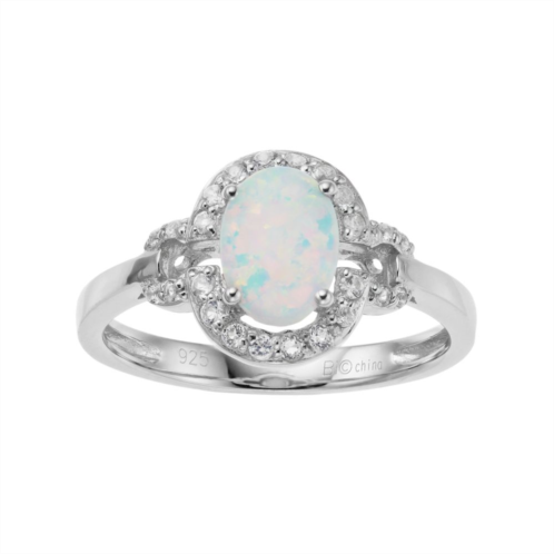 Gemminded Sterling Silver Lab-Created White Opal & White Topaz Oval Halo Ring