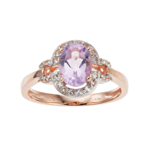 Gemminded 14k Rose Gold Over Silver Amethyst & White Topaz Oval Halo Ring