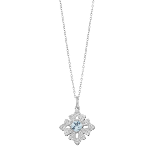 Gemminded Sterling Silver Lab-Created Aquamarine & White Topaz Cross Pendant Necklace