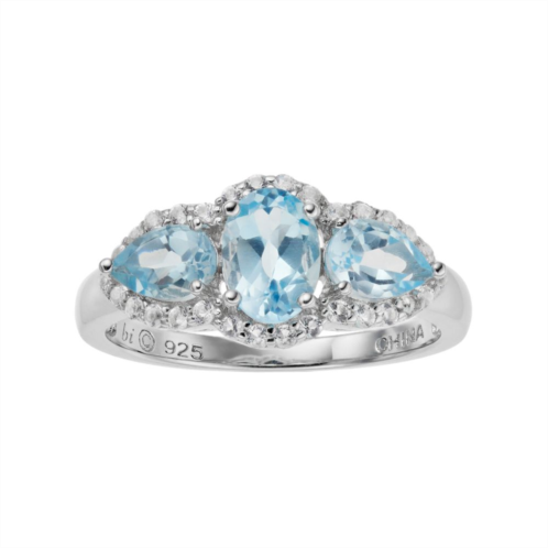 Gemminded Sterling Silver Blue & White Topaz 3-Stone Ring