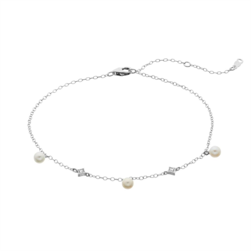 Kohls Sterling Silver Freshwater Cultured Pearl & Lab Created White Sapphire Anklet