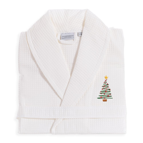 Linum Home Textiles Waffle Weave Embroidered Christmas Tree Bathrobe