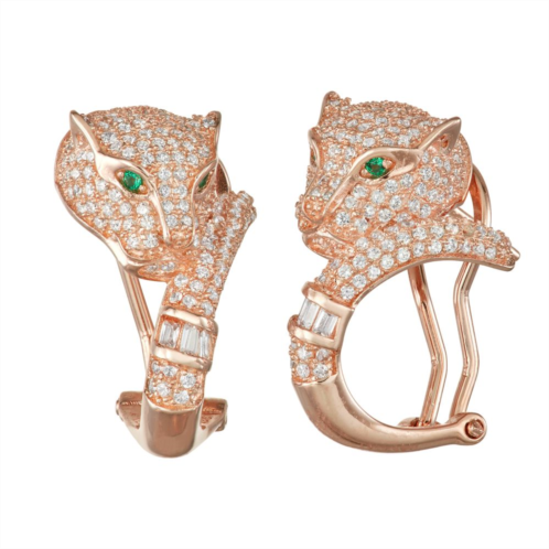 Designs by Gioelli 14k Rose Gold Over Silver Cubic Zirconia Panther Semi-Hoop Earrings