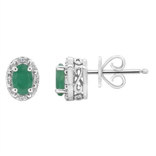 Celebration Gems Sterling Silver Oval Genuine Emerald Diamond Accent Stud Earrings