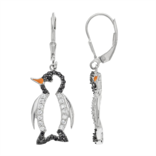 Sophie Miller Sterling Silver Black & White Cubic Zirconia Penguin Earrings
