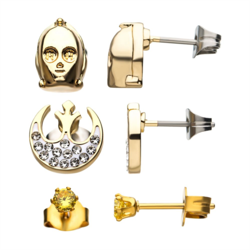 Womens Star Wars Silver Plate Gold C-3PO, Rebel Symbol and Stud Earrings Set