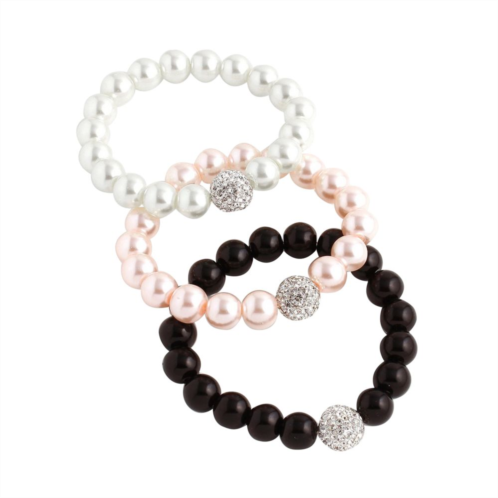 Unbranded Crystal Bead Cultured Pearl Stretchy 3-piece Bracelet Set