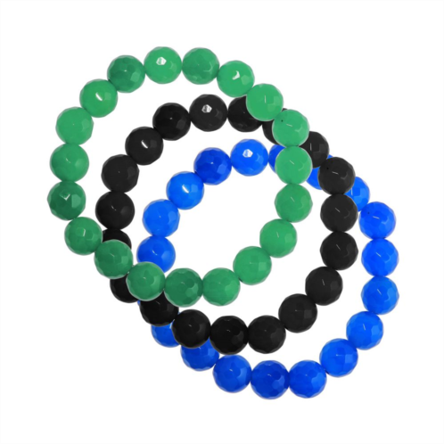Unbranded Green Blue Black Faceted Agate Stretchy 3-piece Bracelet Set