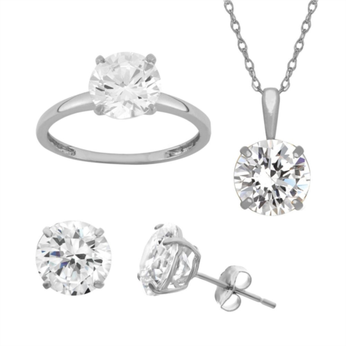 Designs by Gioelli 14k Gold Over Sterling Silver Round Solitaire Ring, Necklace and Stud Earring Set