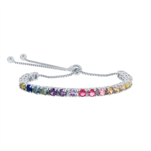 Unbranded Sterling Silver Colorful Cubic Zirconia Bolo Bracelet