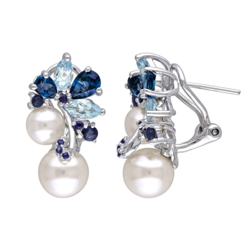 Stella Grace Sterling Silver Freshwater Cultured Pearl, Blue Topaz & Sapphire Earrings