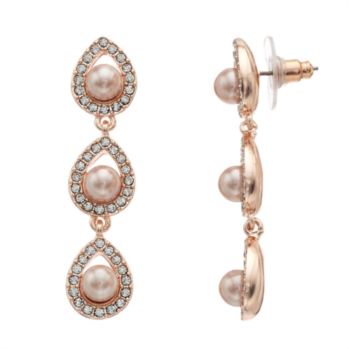 Youre Invited Rose Gold Tone Crystal & Simulated Pearl Linear Drop Earrings