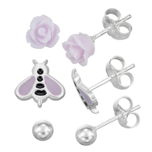 Charming Girl Sterling Silver Bee Earring Set