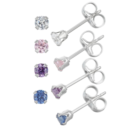 Charming Girl Sterling Silver 4 Pair Crystal Earring Set