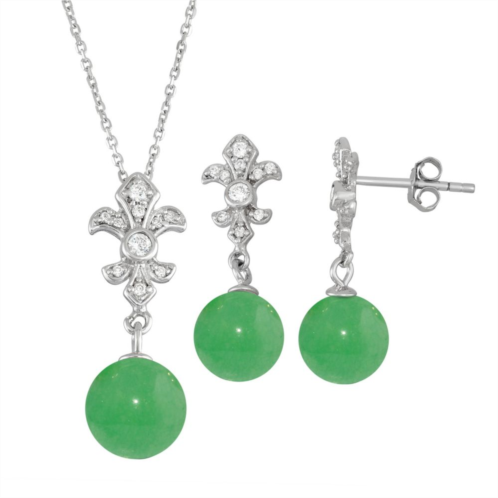Unbranded Onyx Cubic Zirconia Fleur-de-lux 2-piece Earring & Pendant Necklace Set