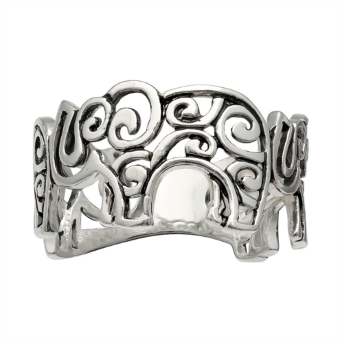 Womens PRIMROSE Primrose sterling silver polished oxidize elephant band ring, Size 9.