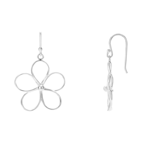 Womens PRIMROSE Primrose sterling silver polished wire flower drop earrings, secured with fishhook to complete the look.