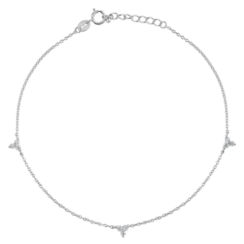 Womens PRIMROSE Primrose sterling silver triple 2mm round cubic zirconia 3 pieces stations chain anklet 9+1 extender secured with spring-ring to complete the look.