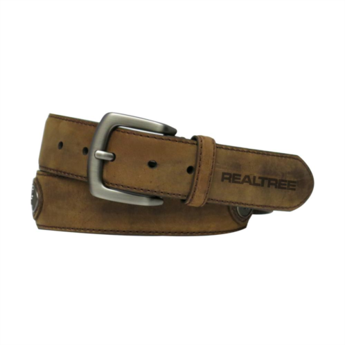 Mens Realtree Crazy Horse Buck Mark & Camo Leather Belt