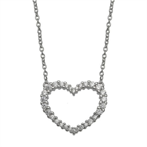 Womens PRIMROSE Primrose sterling silver pave cubic zirconia open heart necklace on 18 inch cable chain, secured with a spring-ring clasp to complete the look.