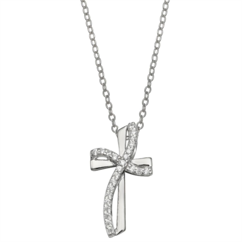 Womens PRIMROSE Primrose sterling silver polished pave cubic zirconia swirl cross pendant on 18 inch cable chain, secured with a spring-ring clasp to complete the look.
