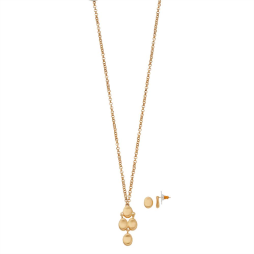 Bella Uno Worn Gold Tone Drop Earring/Necklace Set