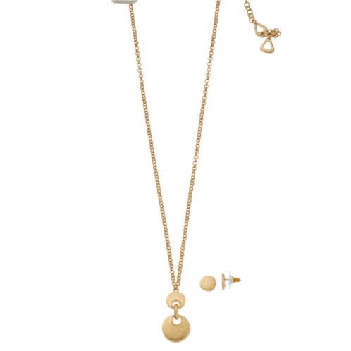 Bella Uno Worn Gold Circle Disc Necklace & Earring Set