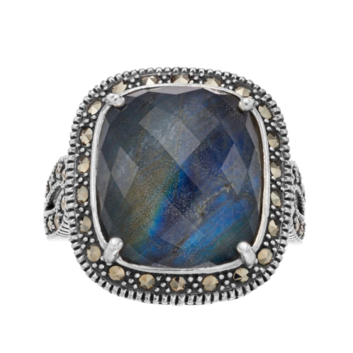 Lavish by TJM Sterling Silver Crystal Labradorite Doublet & Marcasite Ring