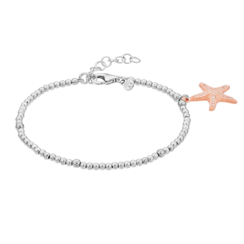 Unbranded Sterling Silver Two-Tone Cubic Zirconia Starfish Charm Bracelet