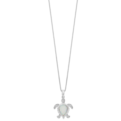 Gemminded Silver Tone Lab-Created Opal & Diamond Accent Turtle Pendant Necklace
