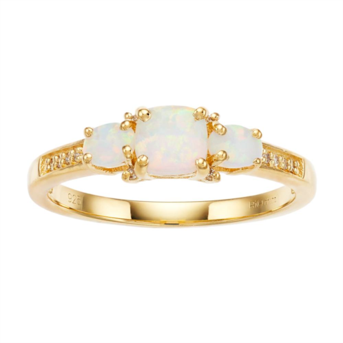 Gemminded 18k Gold 3-Stone Lab-Created Opal & Diamond Accent Ring