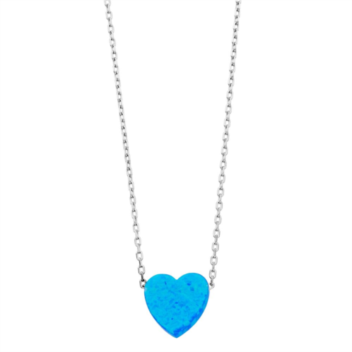 Gemminded Sterling Silver Lab-Created Blue Opal Heart Pendant Necklace