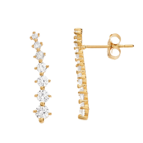 Unbranded 14k Gold Cubic Zirconia Curved Bar Ear Climber Earrings