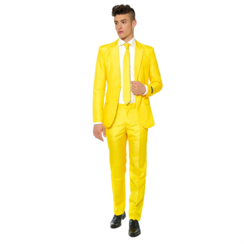 Mens Suitmeister Slim-Fit Solid Yellow Suit & Tie Set