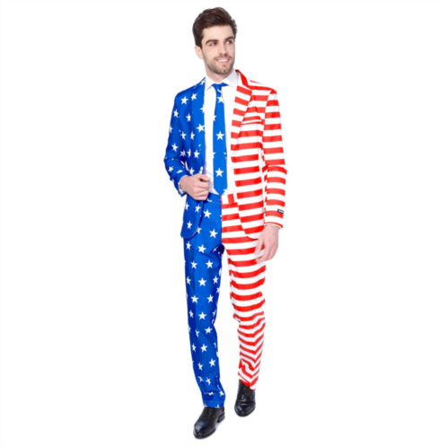 Mens Suitmeister Slim-Fit USA Flag Americana Novelty Suit & Tie Set