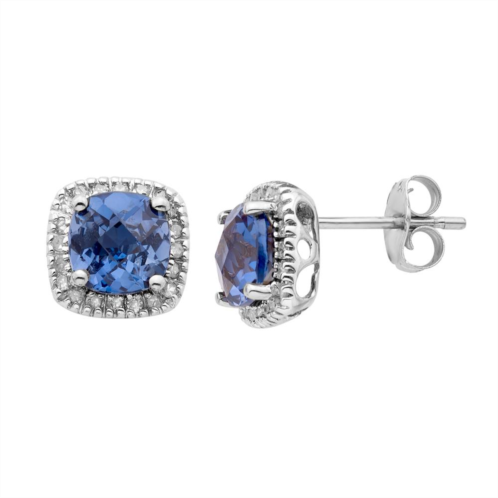 Unbranded 10k Gold Lab-Created Sapphire & 1/6 Carat T.W. Diamond Halo Stud Earrings