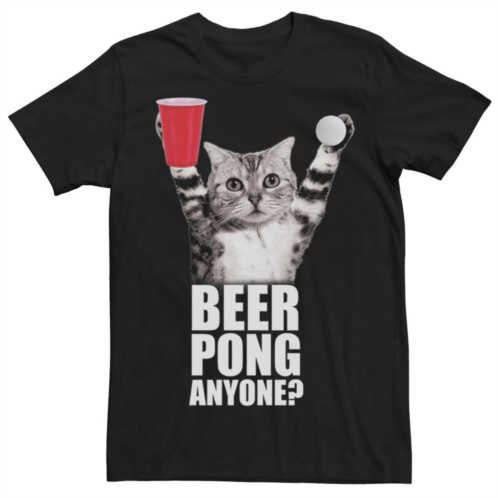 Licensed Character Mens Cat Beer Pong Anyone Graphic Tee