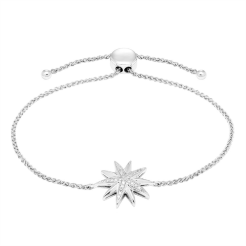 Unbranded Womens Diamond Starburst 1/10 CT Adjustable Bolo Bracelet in Sterling Silver