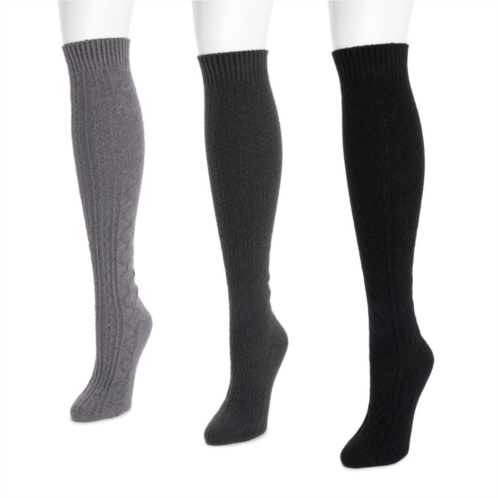 Womens MUK LUKS Knee High Sweater Knit Socks 3-Pack