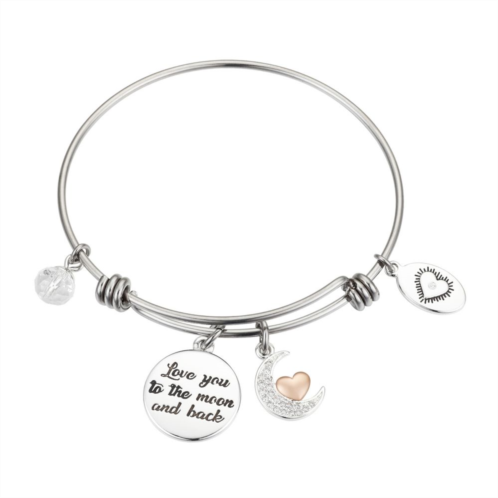 Love This Life Love You to the Moon and Back Enamel Heart Bangle Bracelet