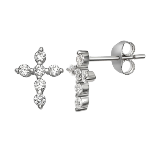Womens PRIMROSE Primrose sterling silver 18k gold plated polished pave cubic zirconia mini cross stud earrings.