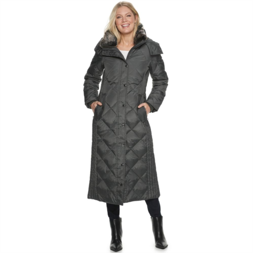 Womens TOWER by London Fog Hooded Quilted Puffer Down Maxi Coat