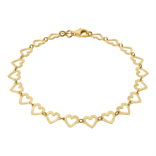 Primavera Gold Over Sterling Silver Textured Heart Linked Chain Bracelet