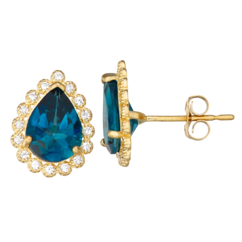Designs by Gioelli 10k Gold Gemstone Teardrop Halo Stud Earrings