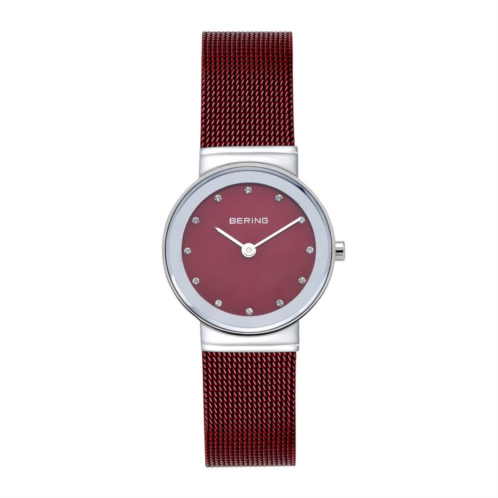 BERING Womens Classic Watch With Crystals & Red Mesh Strap