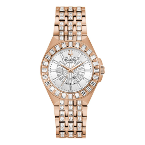 Bulova Womens Rose Gold-Tone Crystal Baguette Watch - 98L268